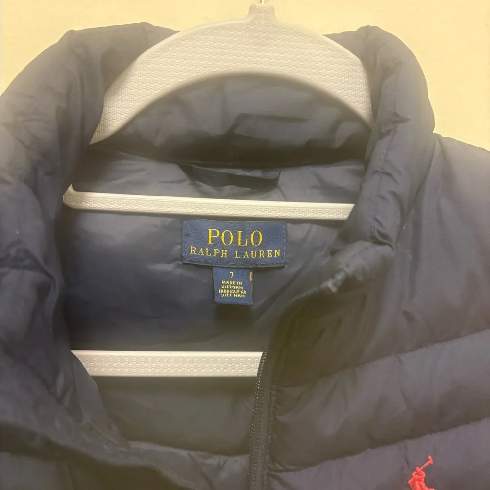 Polo Ralph Lauren Youth‎ Boys Down Vest Size 7 Blue Full Zip Red Pony